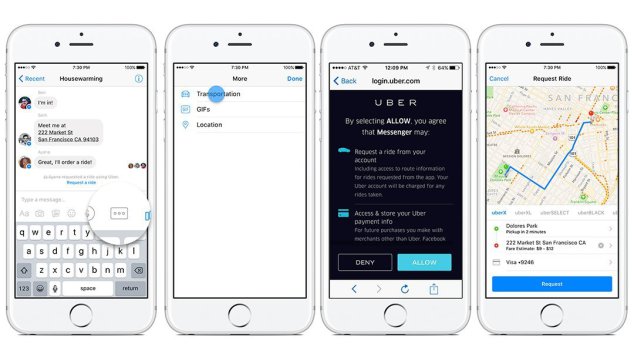 Hailing an Uber through Facebook Messenger is just three taps away.
